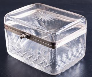 Appraisal: Cut Glass Jewelry Box with Silver Mounting Decorative cut glass