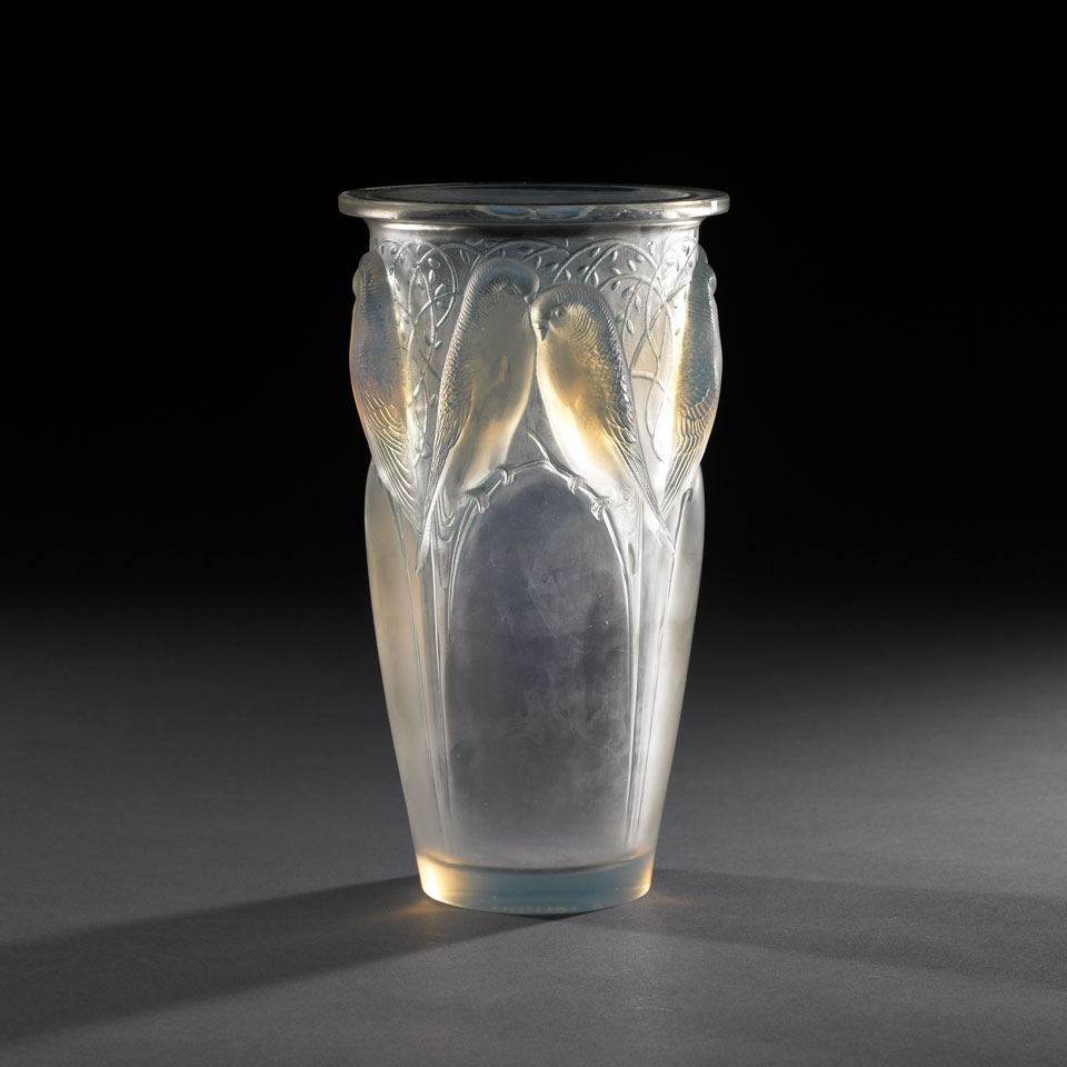 Appraisal: Ceylan Lalique Opalescent Glass Vase c engraved R LALIQUE FRANCE