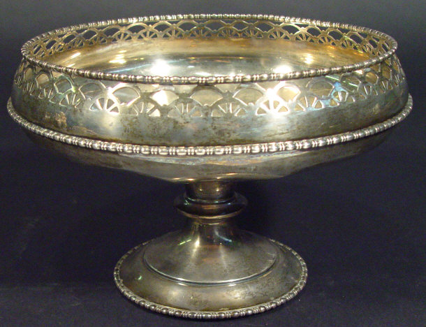 Appraisal: Circular silver pedestal bowl with pierced rim by Walker and