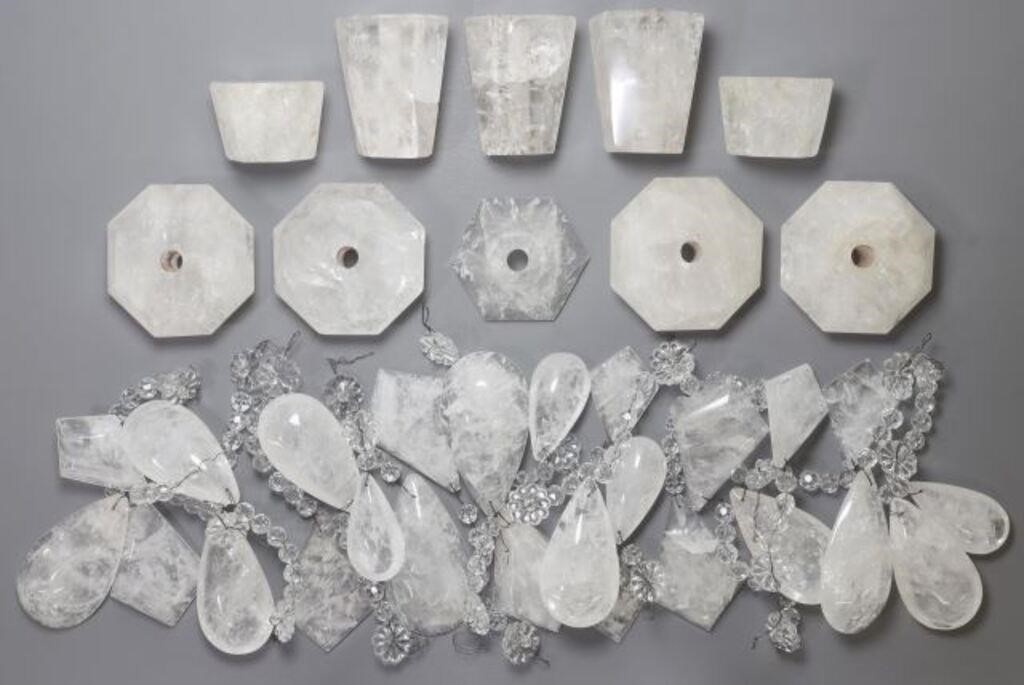 Appraisal: lot Collection of rock crystal chandelier prisms and parts including