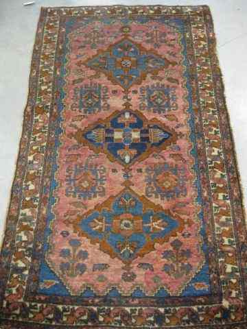 Appraisal: Hamadan Persian Handmade Rug interesting geometrics pale salmon field blue