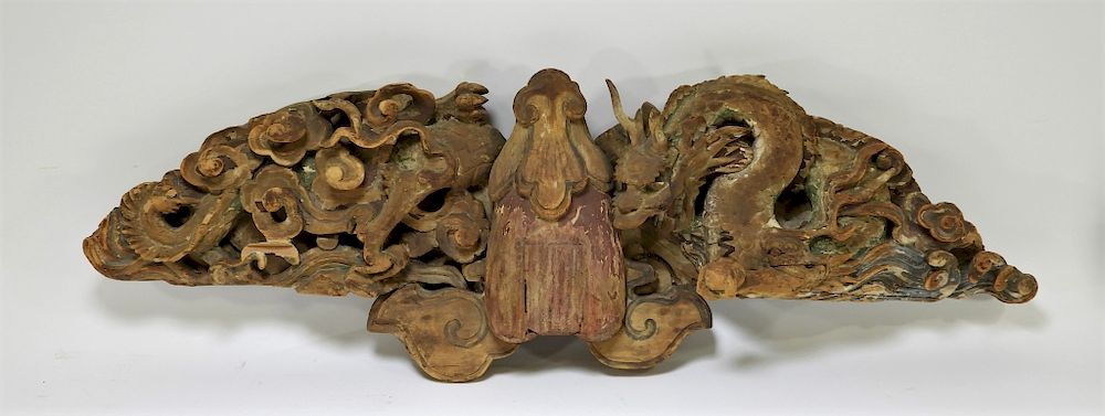 Appraisal: C Chinese Carved Wood Architectural Dragon China th Century Finely