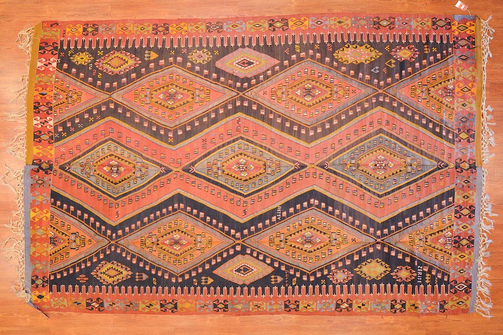 Appraisal: Antique Turkish Kelim rug approx x Turkey circa Condition Stiched