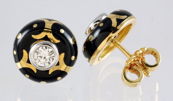 Appraisal: Earrings in yellow gold marked K with black enamel Each