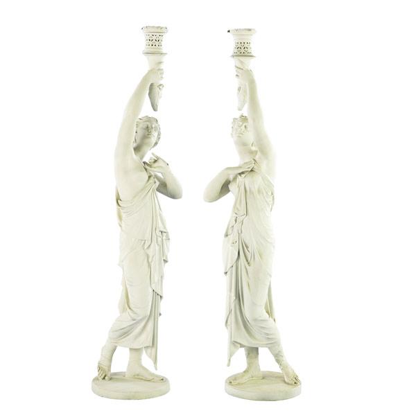 Appraisal: Pair of figural white-painted bronze torch lamps ca x x