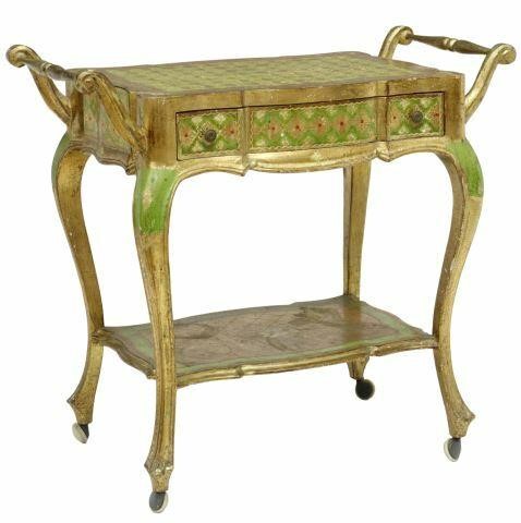 Appraisal: Florentine parcel gilt tray-top service cart th c paint decorated