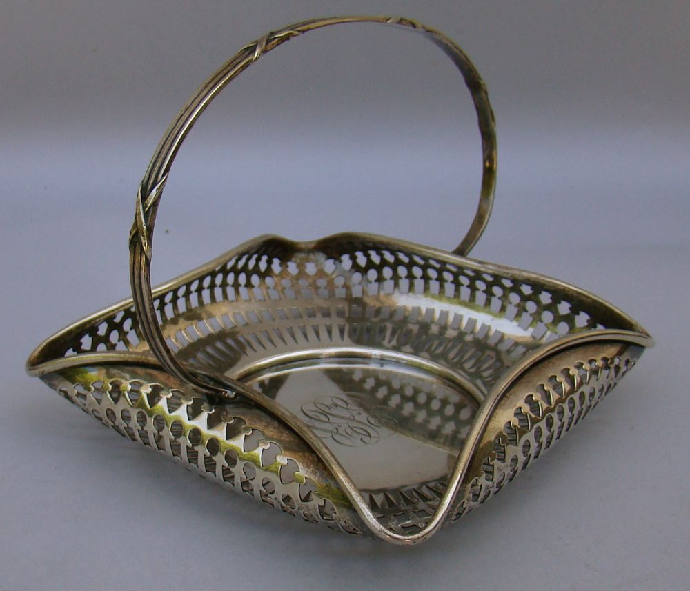 Appraisal: GORHAM STERLING SILVER HANDLED BASKET With handkerchief folds and reticulated