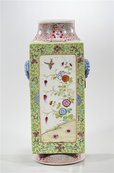 Appraisal: Chinese four-faceted famille rose porcelain vase with bird and floral