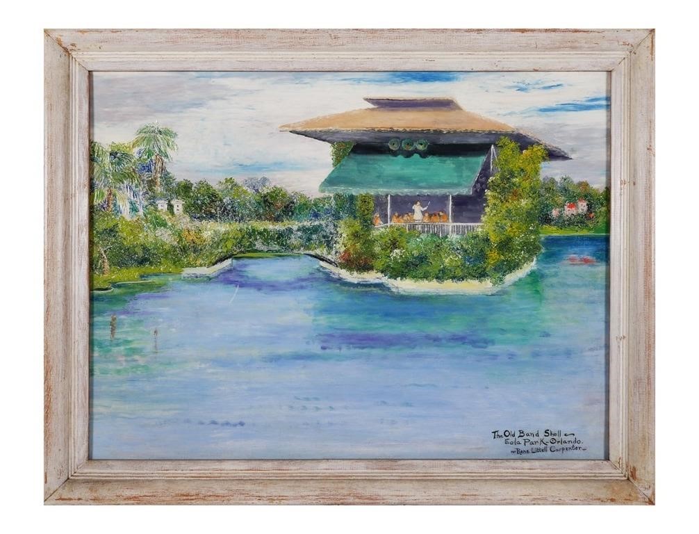 Appraisal: Framed oil on board painting of the Old Bandshell in