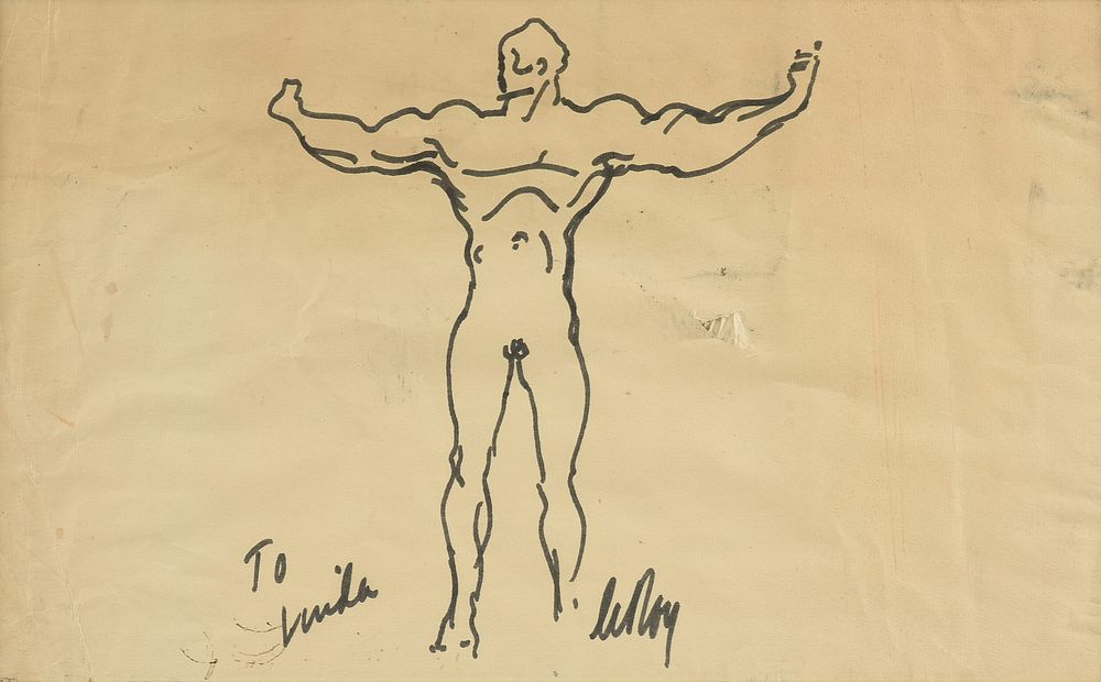 Appraisal: LEROY NEIMAN American - A DRAWING Nude Male Bodybuilder LEROY