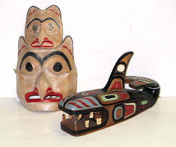 Appraisal: Two Northwest Coast carved wood items A mask Hawk Person