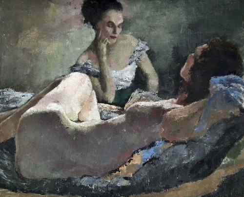 Appraisal: th Century School - Oil painting - Two female lovers