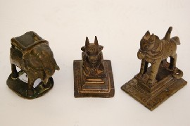 Appraisal: THREE INDIAN BRONZES TH TH CENTURY INCL NANDI -BULL HORSE