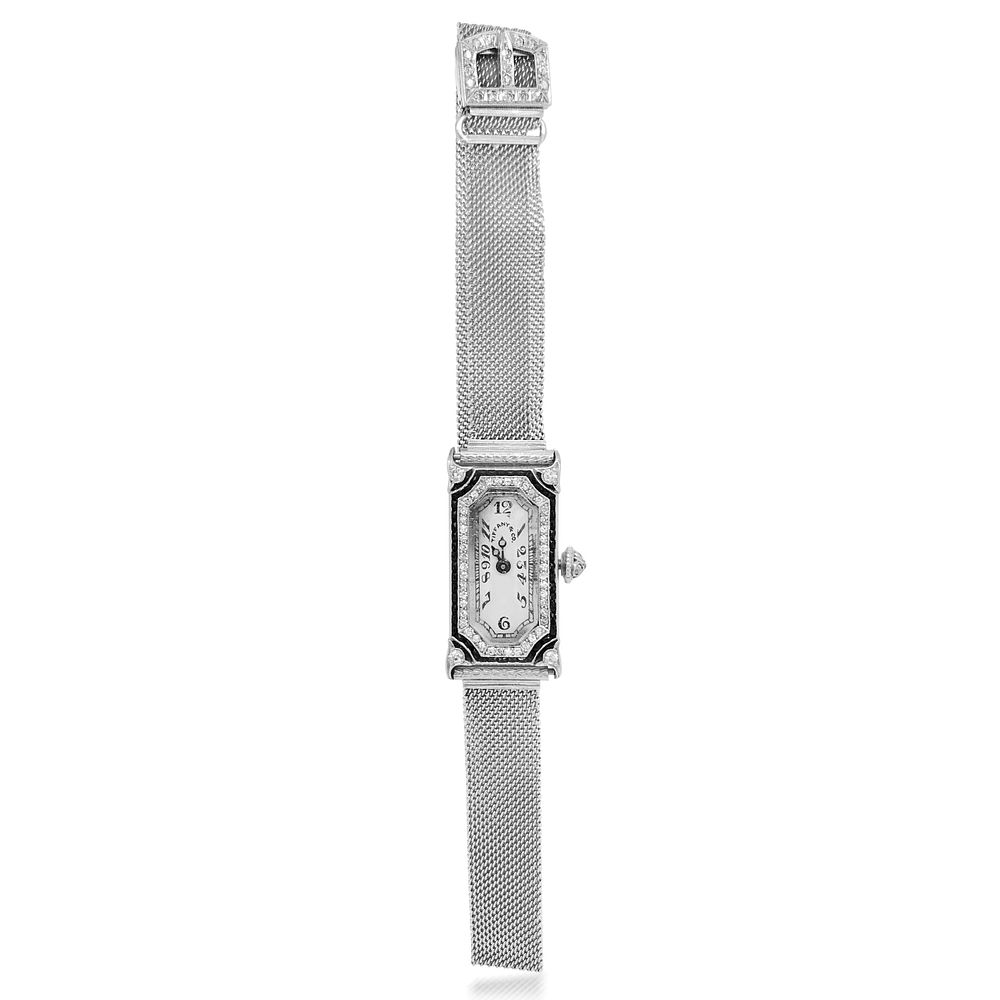 Appraisal: A TIFFANY CO DIAMOND AND PLATINUM WRISTWATCH CIRCA S A