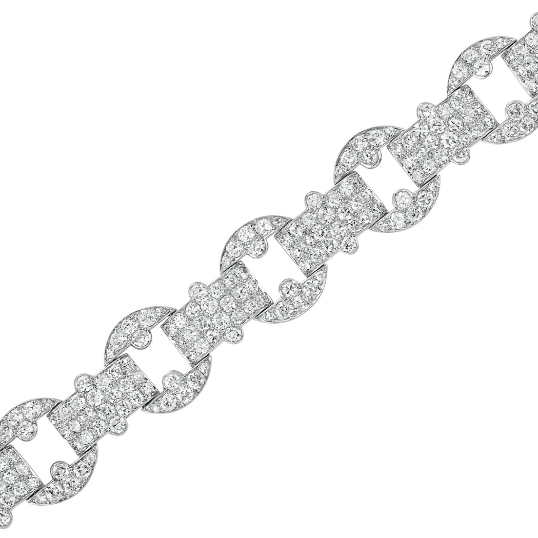 Appraisal: Art Deco Platinum and Diamond Bracelet Cartier Composed of open