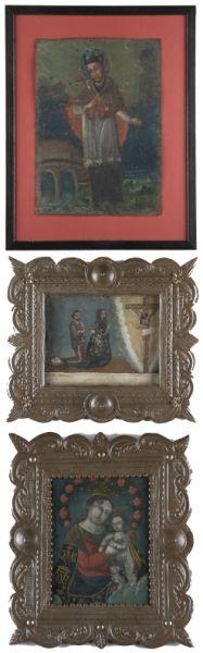 Appraisal: Three Mexican Retablos th - early th centuries oil on