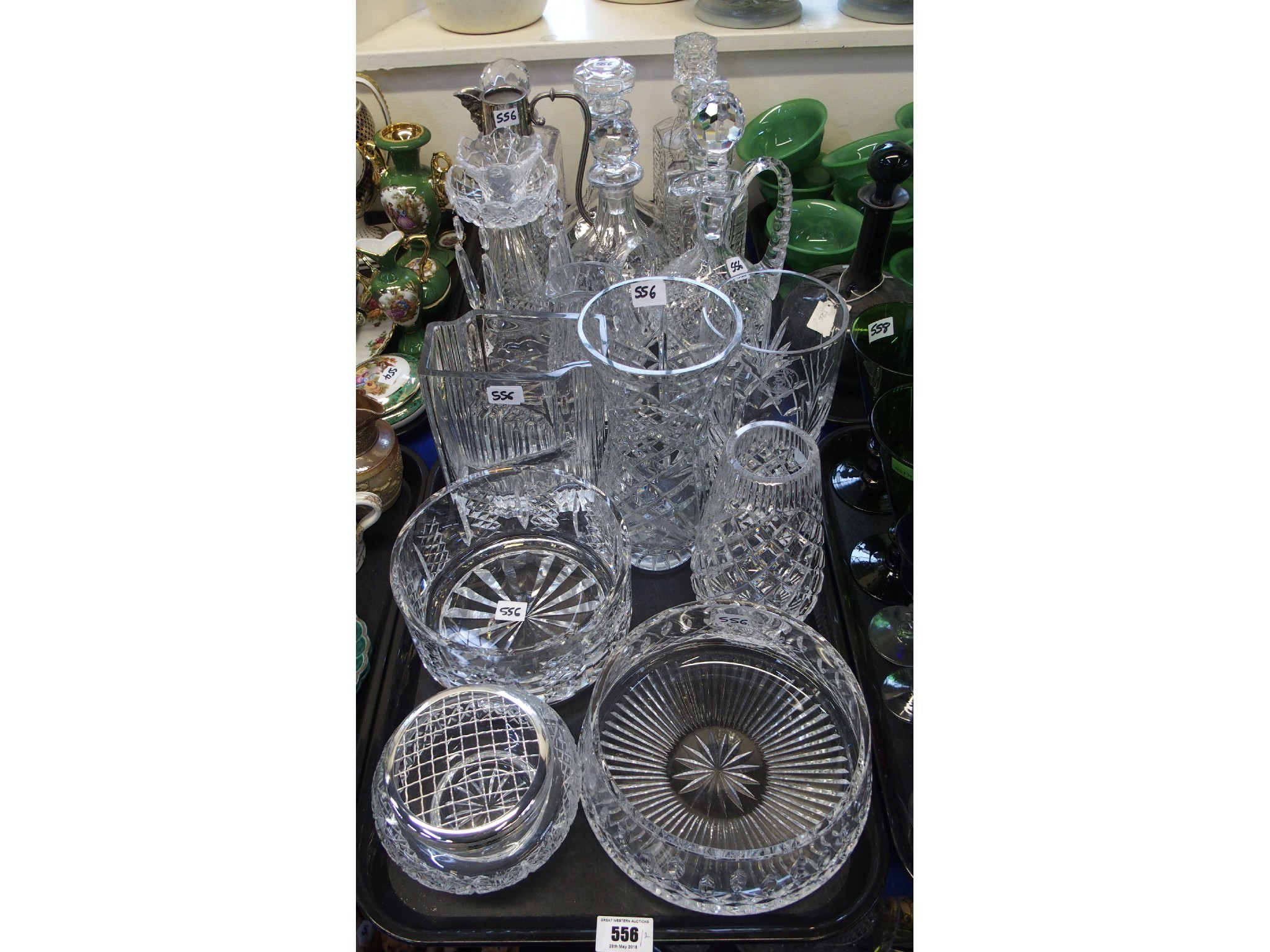 Appraisal: Waterford crystal bowl and vase and other crystal decanters bowls