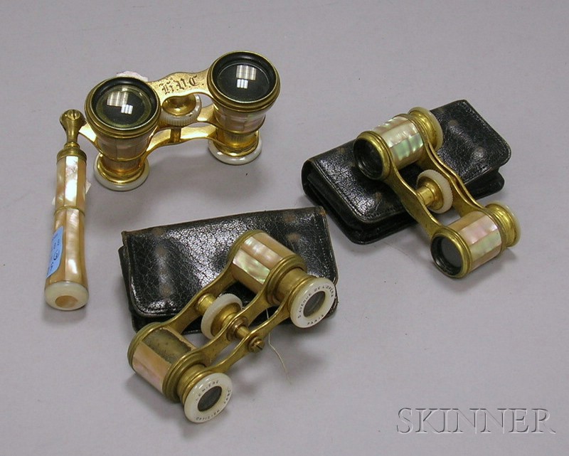 Appraisal: Three French Mother-of-pearl and Brass Opera Glasses