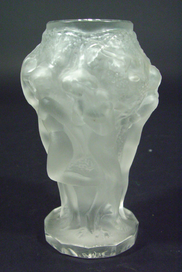 Appraisal: Frosted Desna glass vase moulded with a continuous band of