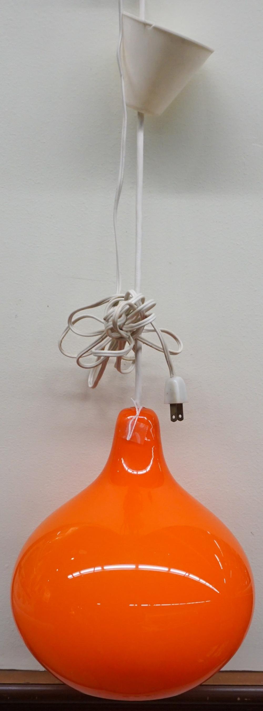 Appraisal: Mid-Century Modern Orange Glass Hanging Light Pendant Fixture H in