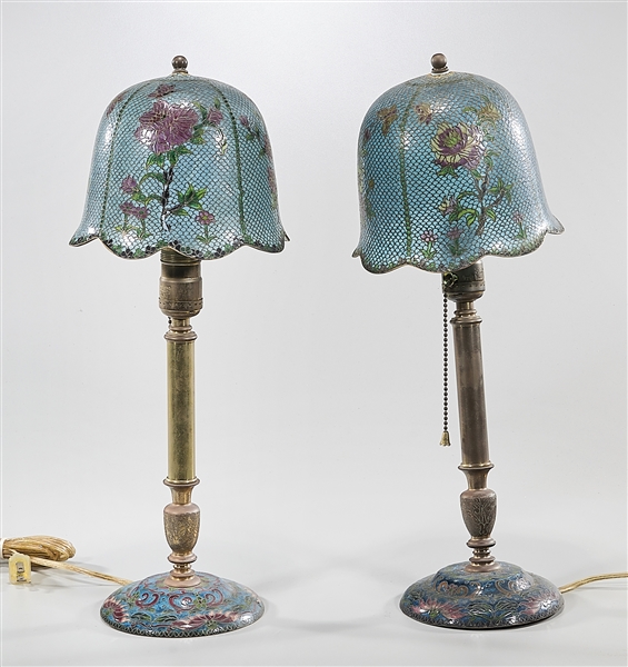 Appraisal: Pair of cloisonne lamps with floral motifs x each approx