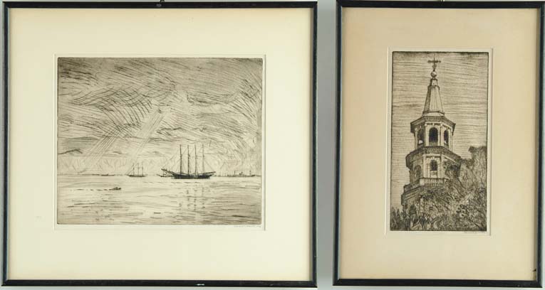 Appraisal: EDWARD S HEWITT American - TWO ETCHINGS THREE SCHOONERS AND