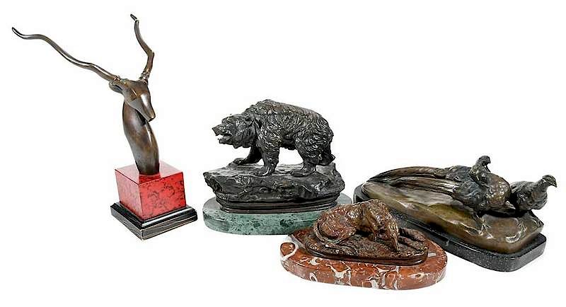 Appraisal: Four European Animalier Bronzes Paul Gayrard French - L vrier