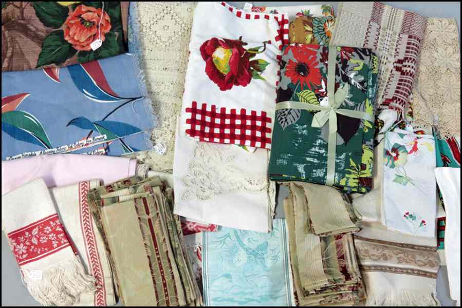 Appraisal: COLLECTION OF CROCHETED AND PRINTED BARKCLOTH TABLE LINENS Comprised of