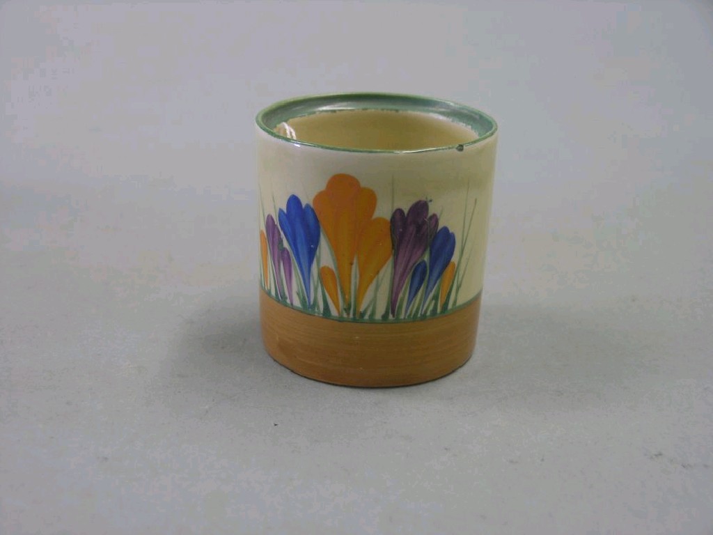 Appraisal: A Clarice Cliff mustard pot Crocus pattern cover missing