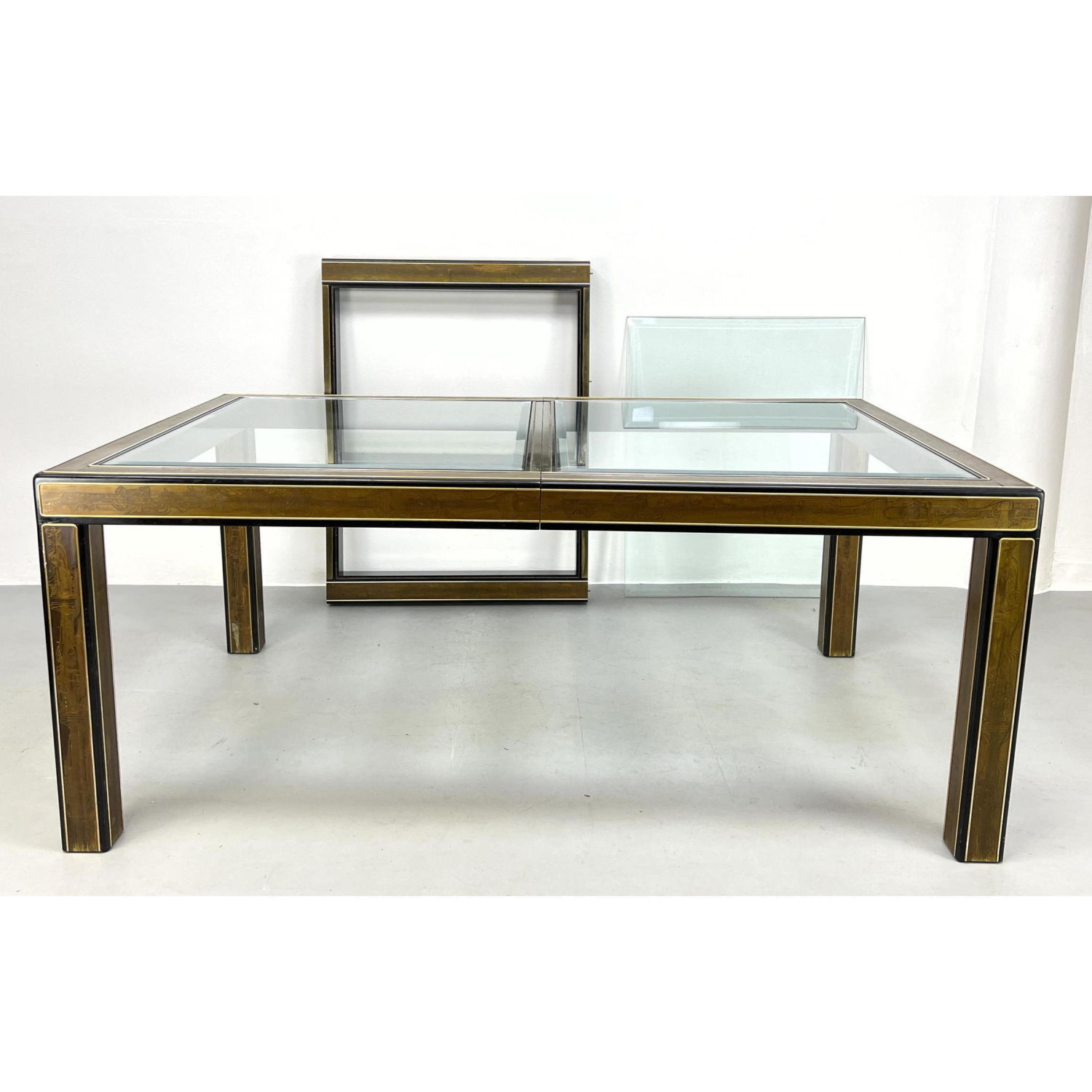 Appraisal: BERNARD ROHNE for MASTERCRAFT Dining Table Etched Bronze Frame with