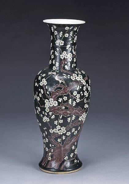 Appraisal: A large famille noire enameled porcelain yenyen vase Circa Its