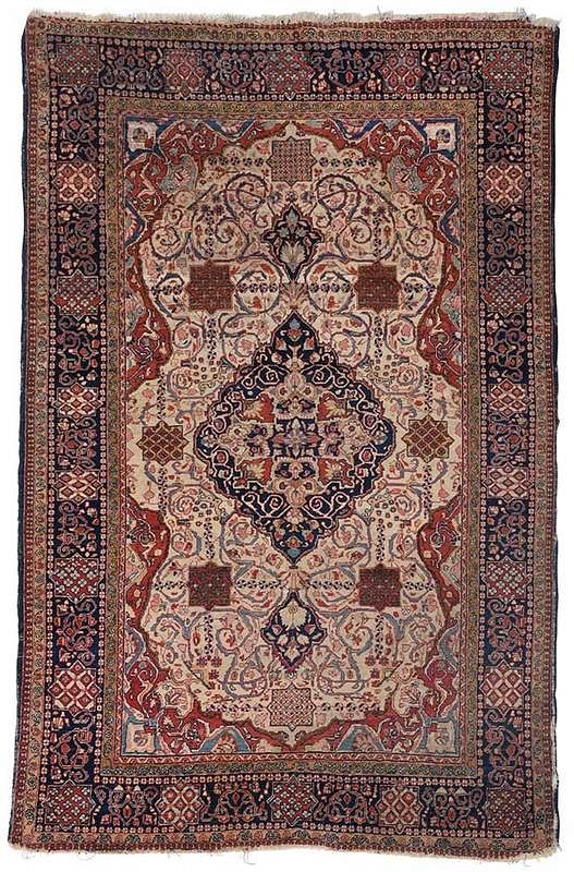 Appraisal: Isfahan Rug early th century Joshaghan design ivory field with