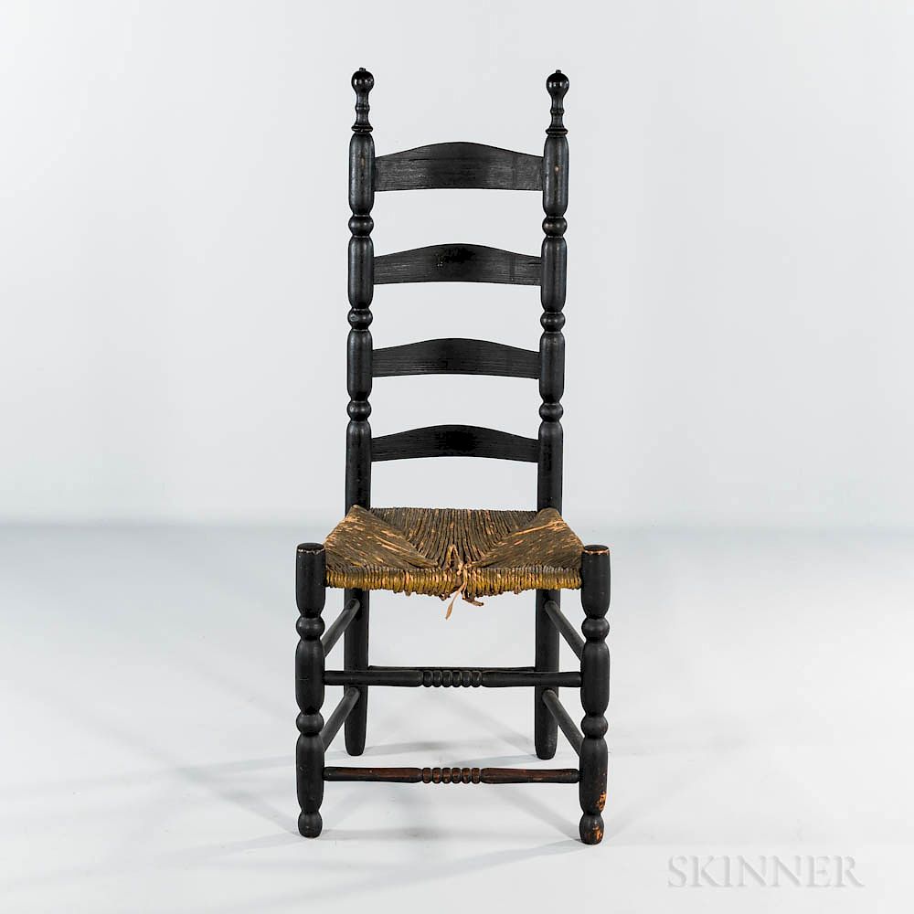 Appraisal: Black-painted Slat-back Side Chair Black-painted Slat-back Side Chair probably Connecticut