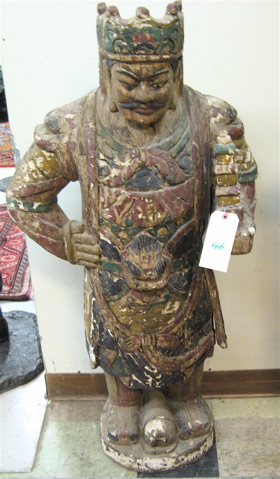 Appraisal: CHINESE CARVED AND PAINTED WOOD FLOOR SCULPTURE the standing figure