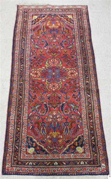 Appraisal: SEMI-ANTIQUE PERSIAN AREA RUG Hamadan region floral design on red