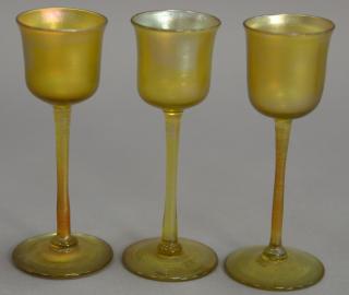 Appraisal: Set of three Tiffany Favrile iridescent glass intaglio cordial stem