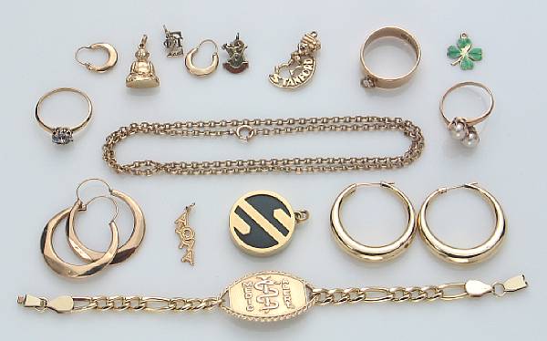 Appraisal: A miscellaneous collection of gold jewelry comprising three pairs of