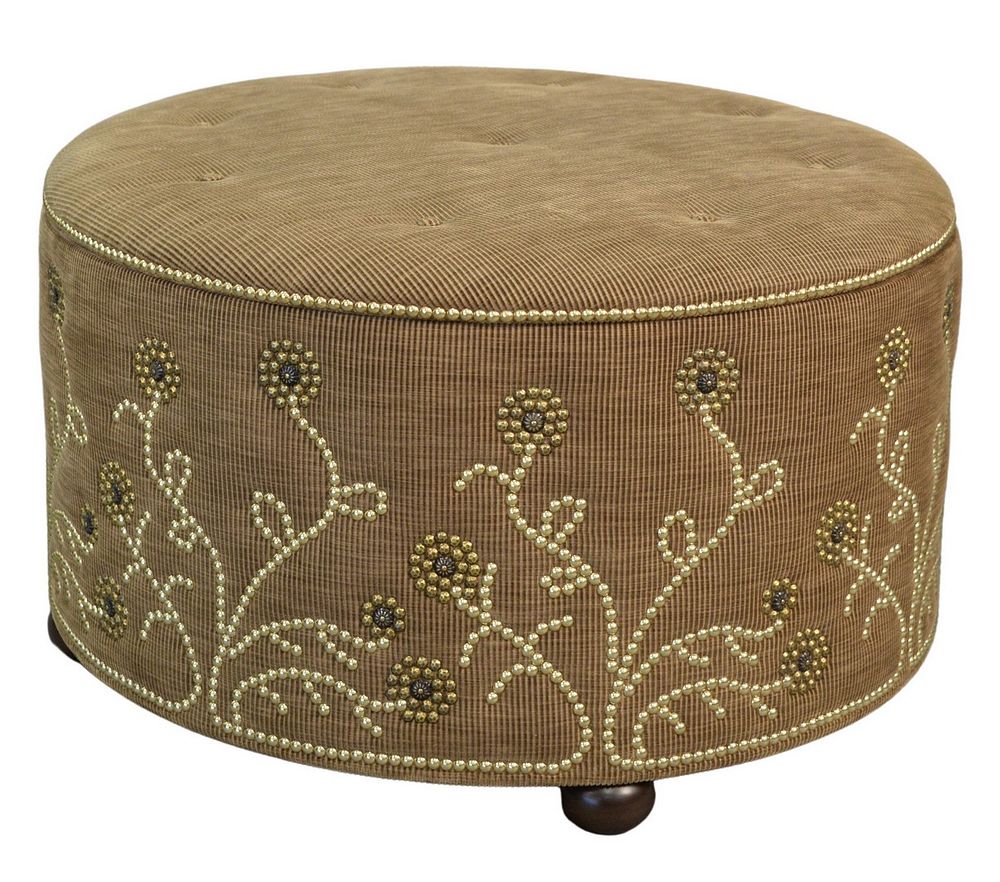 Appraisal: Circular Poof having brass tack floral designs height inches diameter