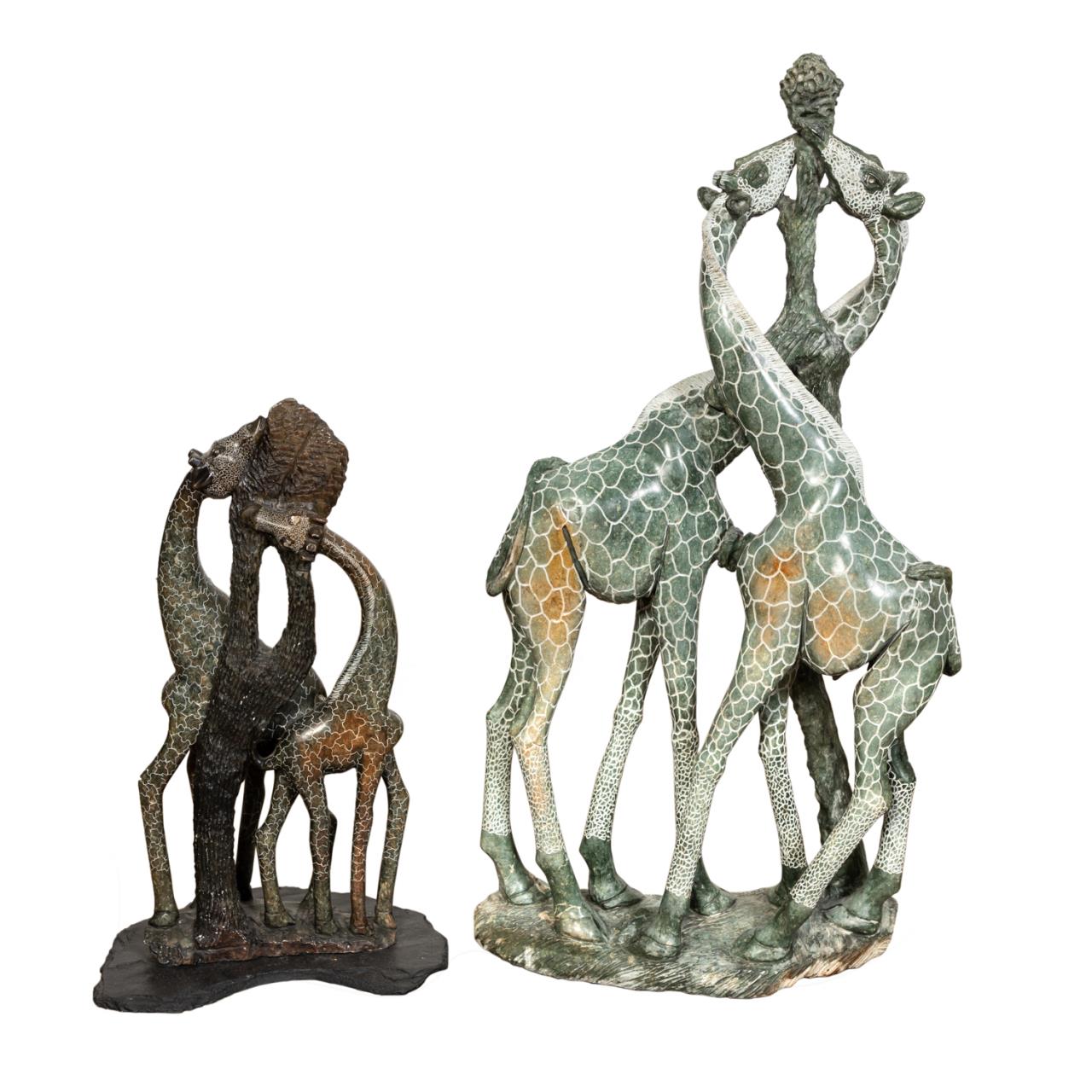 Appraisal: TWO ZIMBABWEAN SHONA ART DOUBLE GIRAFFE STATUES Godknows Gono Zimbabwe