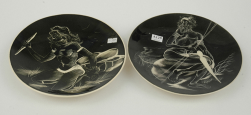 Appraisal: STUDIO ANNA New South Wales circa Two ceramic plates painted