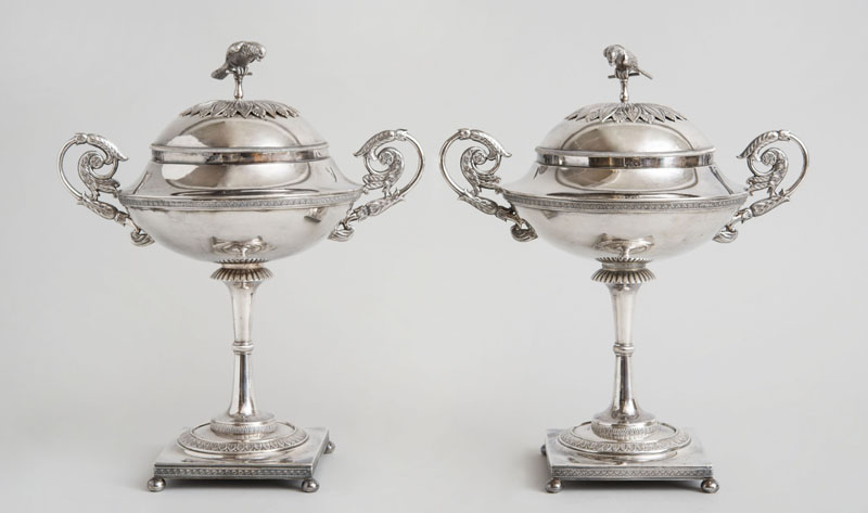 Appraisal: PAIR OF SWEDISH SILVER TAZZA AND COVERS Marked with three