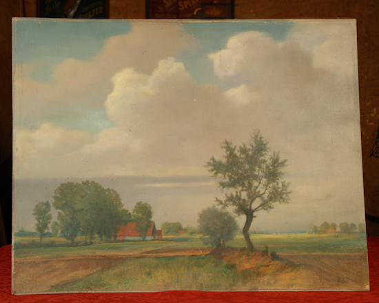 Appraisal: Oil on Board of Farm Unframed H W