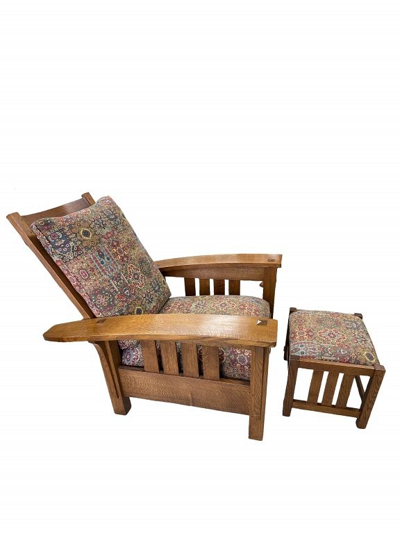 Appraisal: Gustav Stickley Gustav Stickley Lounge Chair And ottoman Measures inches