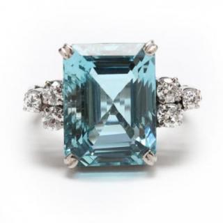 Appraisal: Vintage Platinum White Gold Aquamarine and Diamond Ring circa prong