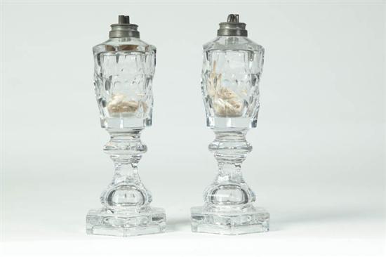 Appraisal: PAIR OF CUT GLASS LAMPS American mid th century Clear