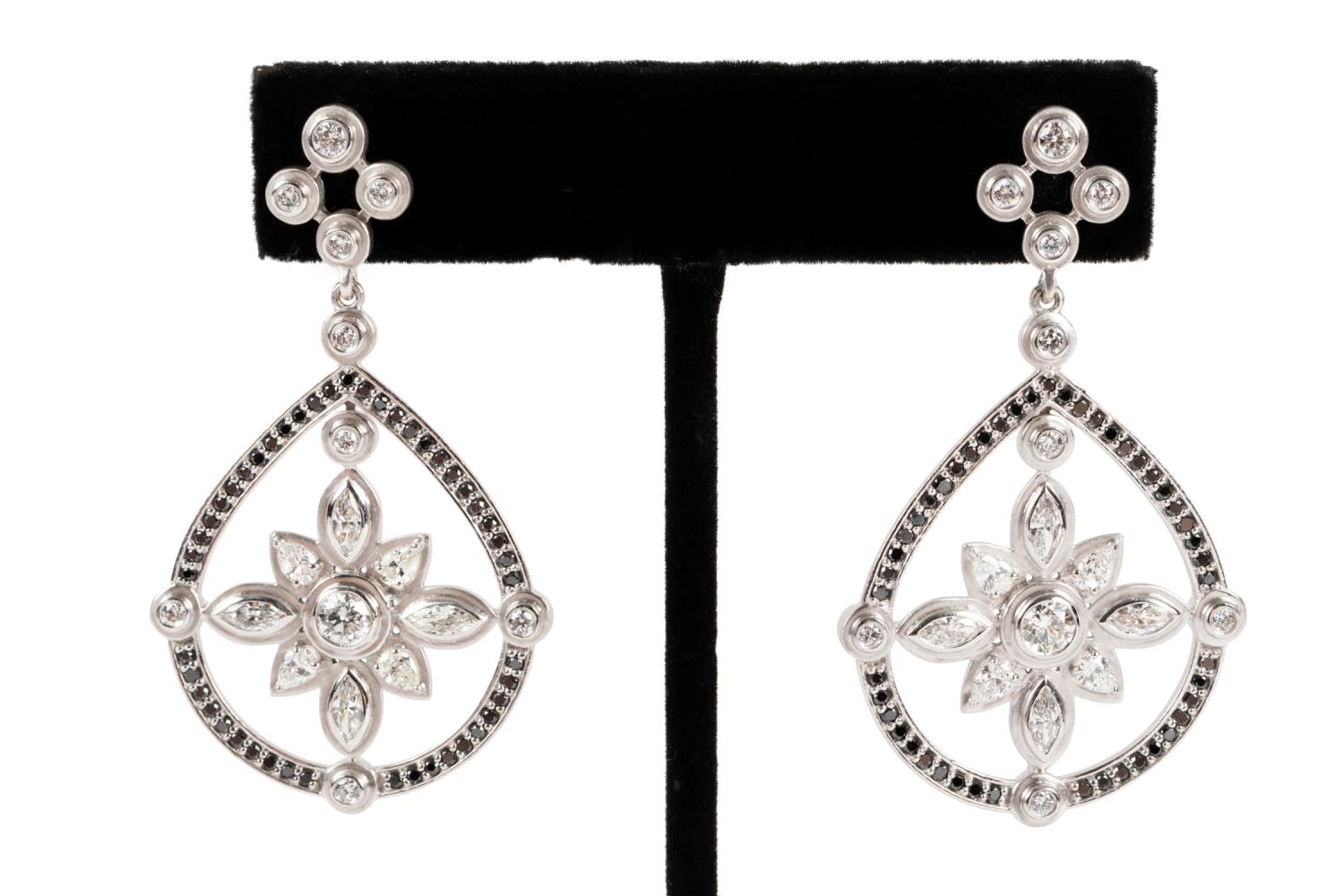 Appraisal: SAM PERR K WG DIAMOND PANEL DROP EARRINGS Pair of