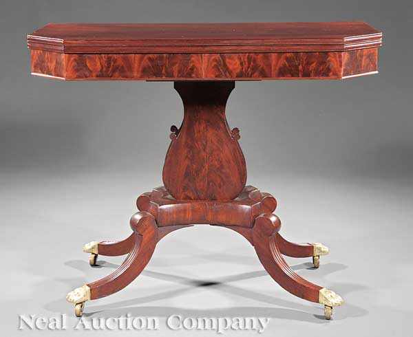 Appraisal: An American Classical Carved Mahogany Games Table c foldover top