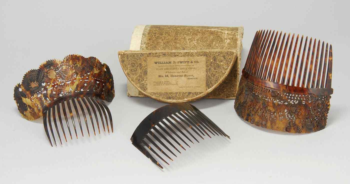 Appraisal: THREE LARGE SHELL HAIR COMBSOne comb with no carving and