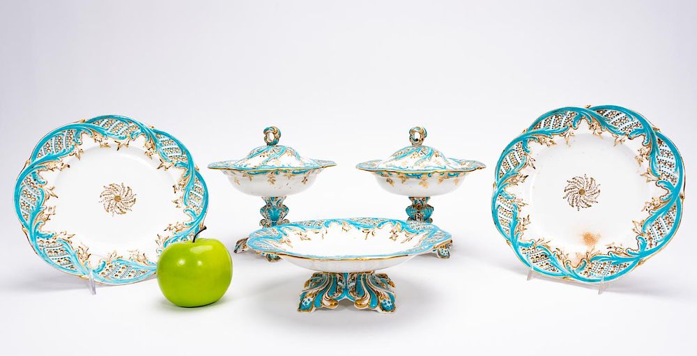 Appraisal: PC th C Turquoise Gilt Part Dessert Set English turquoise