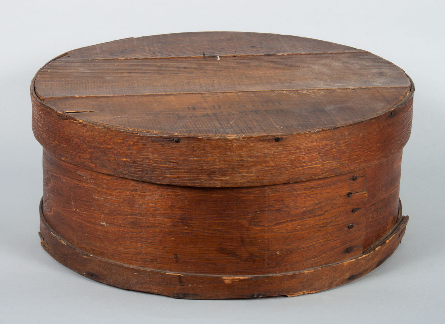 Appraisal: American wood strip circular storage box late th early th